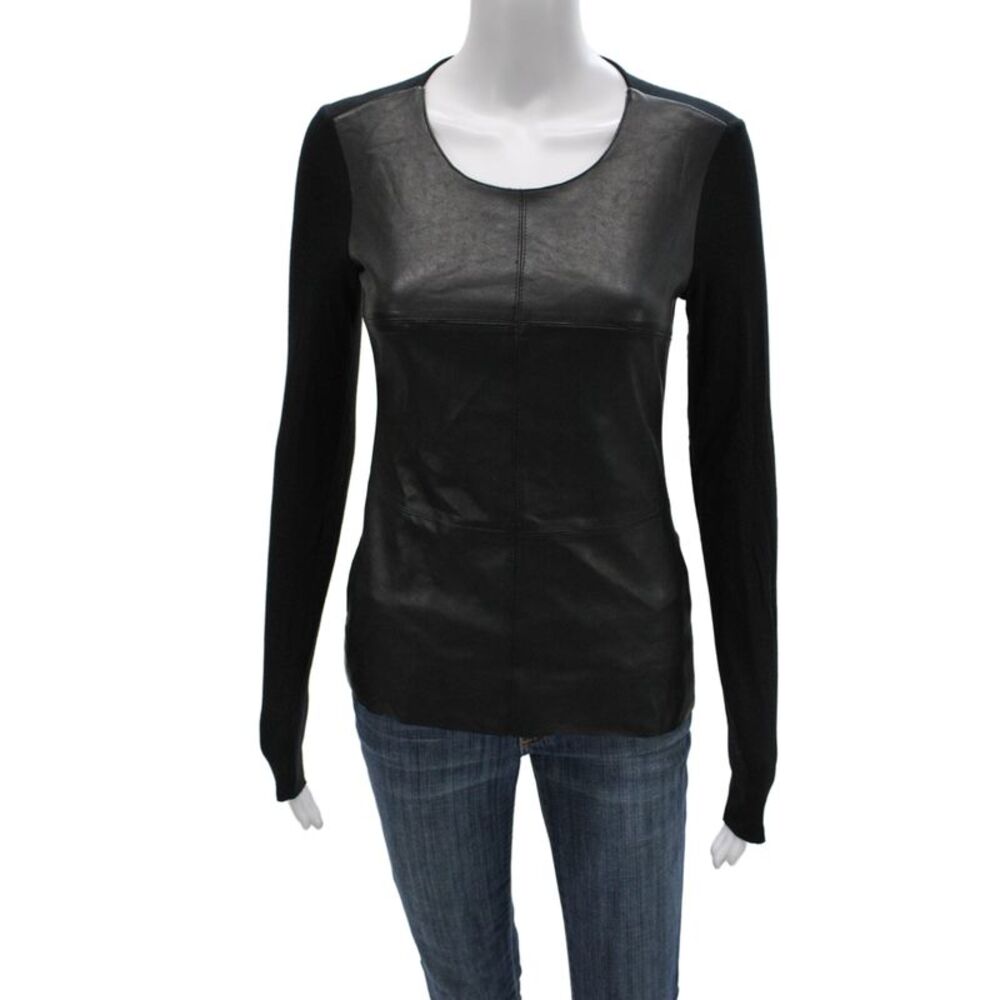 Bailey 44 Women Black Scoop Neck Long Sleeve Basic Blouse Polyurethane Size S